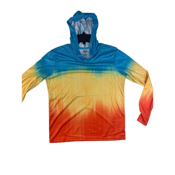 Uzzi Performance wear Tricolor Hoodie M 10-12 Blue Yellow Orange UPF 30+ NWT - Picture 8 of 10